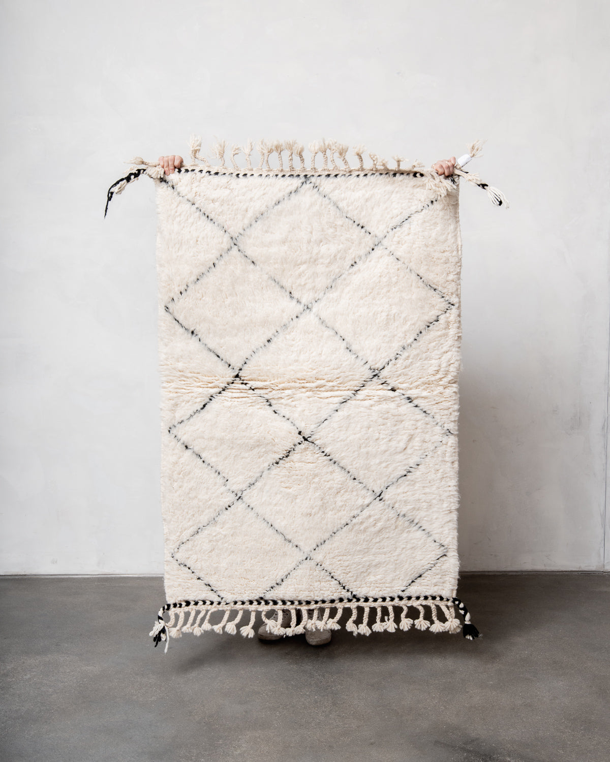 Modern, designer, handcrafted Berber rug from Morocco. Beniourain carpet with beautiful colours and patterns and fluffy wool texture.